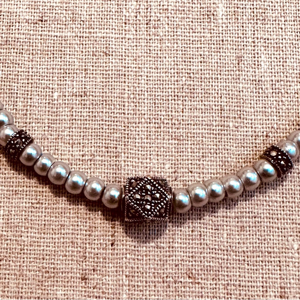Faux Pearl and Marcasite Necklace - Picture 5 of 10
